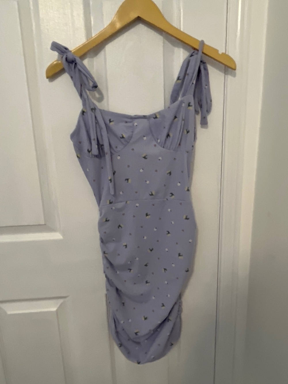 Periwinkle Floral Ruched Mini Dress w/ Tie Straps (Never Worn)